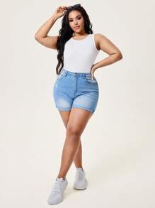 Flexra Plus High Waist Ripped Denim Shorts - Light Wash - View 4