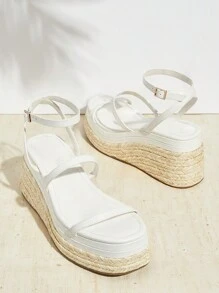 SHUZIA Dép đế bệt dệt đơn giản cho nữ có đế dày - trắng - Xem 2