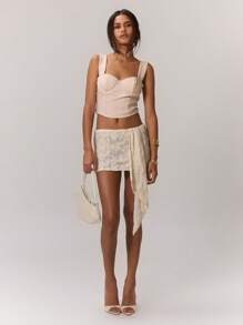 MUSERA 纹理花卉垂褶迷你裙 波西米亚风 夏季可爱派对度假 - 杏色 - 查看 3