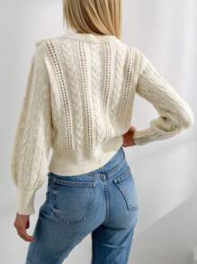 SHEIN PETITE Maglione casual a maniche lunghe con volant di colore unito, adatto per l'uso quotidiano, per donne di taglia petite