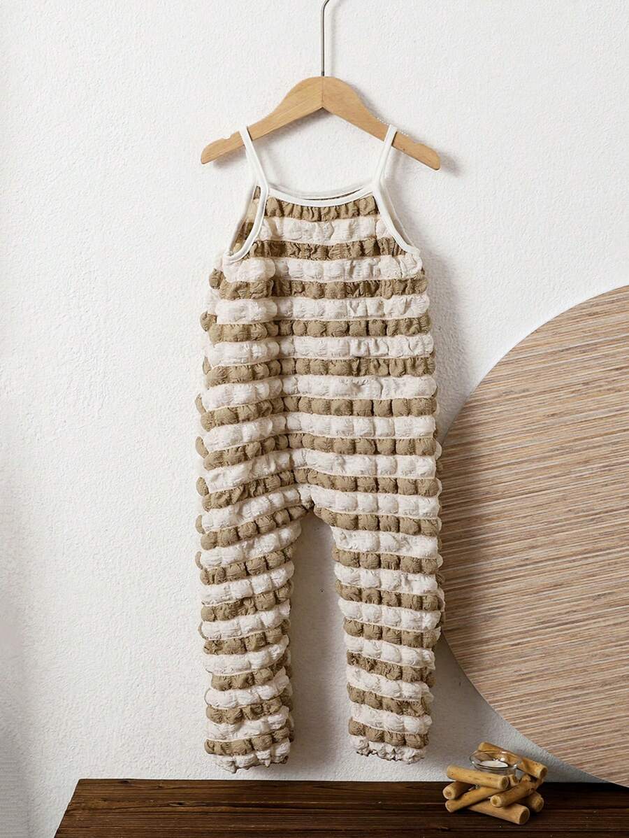 SHEIN Combinaison décontractée pour fille rayée avec bretelles, texture décontractée, été - Multicolore - Voir 1
