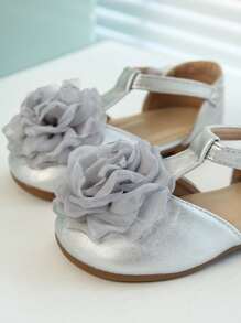 Children's Soft Non-Slip Korean Style Princess Flower Flat Shoes - Silver - View 5