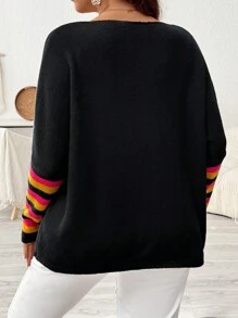 Calvaya 加大尺碼V領愛心圖案套頭長袖毛衣