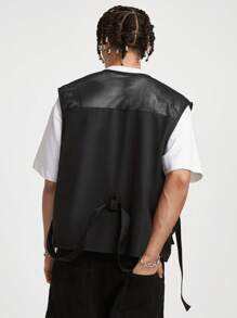 Manfinity VCAY Men's Solid Color Simple Daily Top, For Fall Winter - Black - View 2