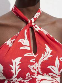 Maija Red Women's Printed Sleeveless Vacation Tank Top With Halter - Red - View 6