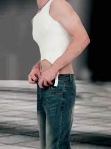 Manfinity Fever City Men Spring/Summer Casual Solid Color Ribbed Knitted Asymmetrical Hem Cropped Sweater Vest