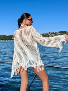 EURMUSE PLUS SIZE COVER UP SWEATER - White - View 2