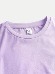 SHEIN Girlism Cô Gái Tuổi Teen Dệt Kim Màu Vải Xếp Cổ Tròn Ngắn Tay Thường Ngày Có Dây Buộc Tóc - Màu tím hoa cà - Xem 5