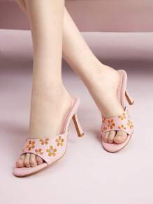 CUCCOO DOLLMOD Women Fashionable And Elegant High Heels With Small Flower Embroidery