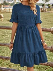 EMERY ROSE Vestido de verano para mujer con mangas con volantes y en un unicolor de moda - Azul - Ver 5