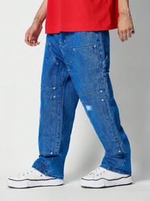 Pantalones holgados baggy de carpintero - Azul - Ver 2