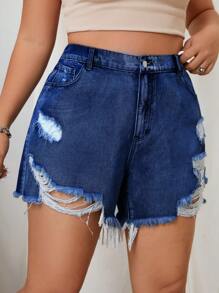 SHEIN EZwear Plus maat licht gewassen gescheurde sexy denim shorts