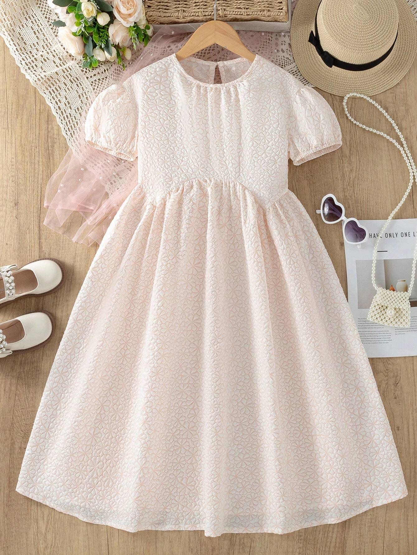 Vestido Floral Fofo Com Manga Bufante De Ver o Para Garotas vestido-floral-fofo-com-manga-bufante-de-ver-o-para-garotas