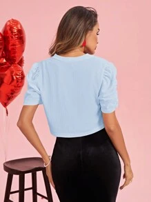 SHEIN Clasi 女士實色百褶短袖夏季休閒外套 - 淺藍色 - 查看 2