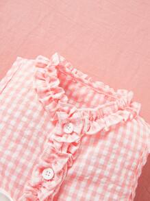 SHEIN 2pcs/Set Baby Girls Cute Gingham Sleeveless Top And Bloomers Set, Spring/Summer With Bowknot Belt - Dusty Pink - View 3