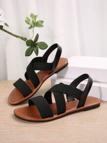 Neue Mode Damen Pantoletten für Frühling/Sommer, stilvolle lässige römische Stil Slip-On Sandalen in Schwarz, Beige, Braun, lässige flache Pantoletten, einfarbige dicke gewebte bequeme Strandsandalen, von Bloggern empfohlene Sandalen mit dicker Sohle, Sommer Strandschuhe, elegante Schnallen Flach Absatz Runde Zehe Slides, geruchshemmend rutschfeste einfache Outdoor-Pantoletten, vielseitige flache Slip-On Sandalen, fallen klein für Damen - Schwarz - Übersicht 2