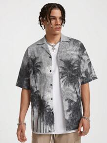 Manfinity VCAY 男款數字印花鬆身短袖織襯衫，夏季 - 彩色 - 查看 5