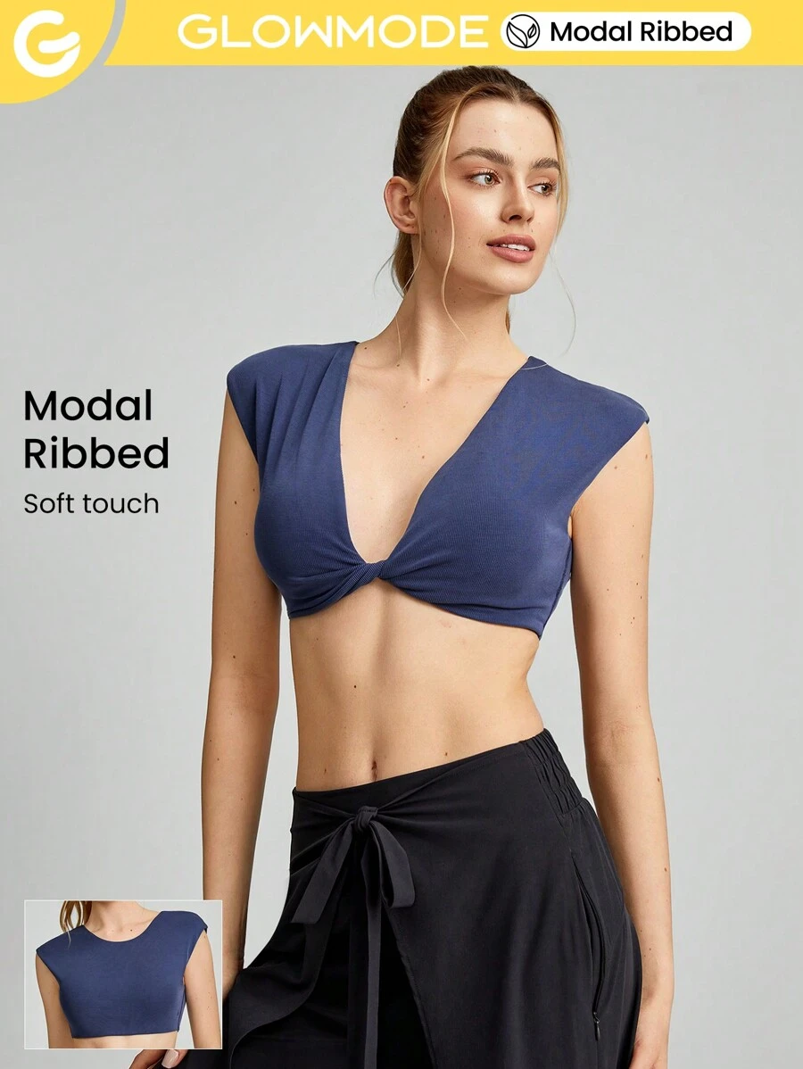 GLOWMODE Modal Ribbed Reversible Knotted Crop Tank Studio Daily Summer - Navy Blue - View 1
