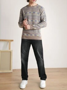 RueChic Men's Style Geometric Pattern Printed Loose Fit Sweater - Multicolor - View 5