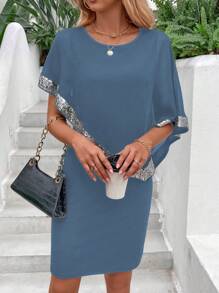 EMERY ROSE Váy bó sát sequin vá mùa hè thanh lịch - Màu xanh lam - Xem 6