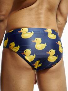 Manfinity KASUA Men's Summer Fashionable Duck Printed Triangle Swim Trunks For Beach Vacation Solid Racer Brief,Hawaiian - Multicolor - View 2