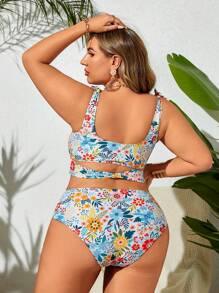 Swim Lushoire 大码女式时尚夏季假日印花比基尼泳装，夏季海滩