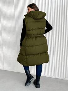 SHEIN Cottnline 加肥加大碼無袖棉袄背心 - 墨綠色 - View 2