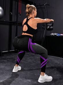 SHEIN Sport Studio Leggings deportivos de cintura alta con estampado de colores contrastantes