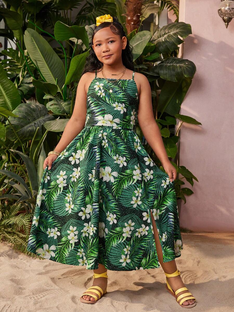 SHEIN Tween Girls Plus Size Holiday Casual Spring/Summer Woven Camisole & Mini Skirt Suit