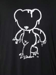 Manfinity VCAY 2pcs/Set Plus Size Men's Knitted Casual Short Sleeve T-Shirt Set, Suitable For Summer & Daily Wear , Going Out , Graphic , Bear , Plain - Black - View 7