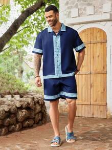 ResortEase Men's Plus Size Summer Holiday Floral Printed Short Sleeve Shirt And Shorts Casual 2pcs/Set