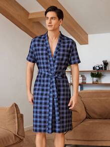 Robe d'intérieur décontractée à carreaux à manches courtes pour homme pour l'été