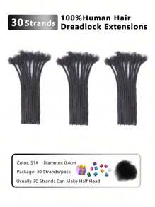 Crochet Human Hair Knotless Braids 30 Strands Human Hair Dreadlock Extensions, 0.4cm Width For Men/Women Hand-Made Permanent DreadLock Extensions Human Hair Bundles Can Be Dyed And Bleached Hair Extensions - S1 - View 3