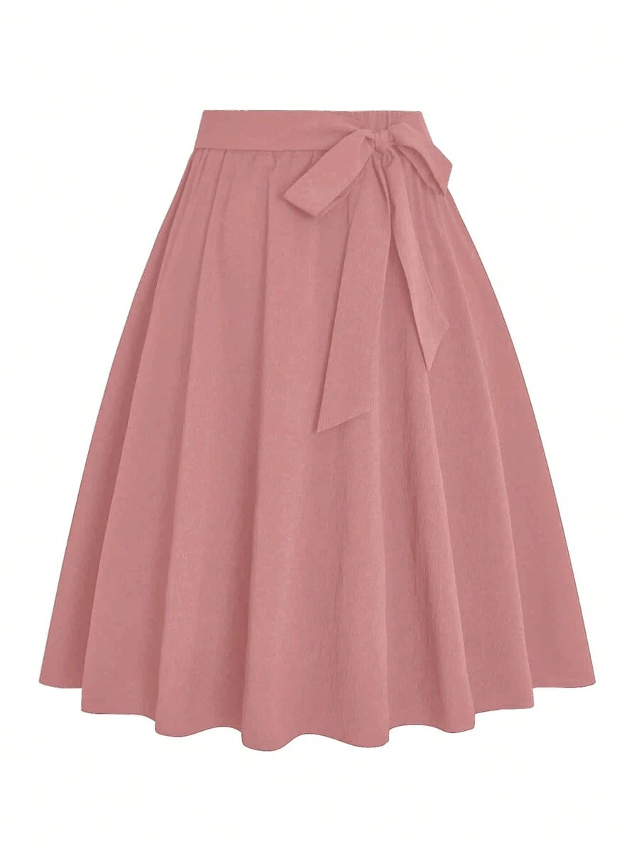 DreamSkyne 加大尺碼女士純色優雅長繩腰A字裙