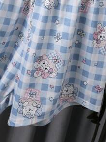 少女簡單可愛動物印花短褲和短袖休閒2入組家居服套裝 - 彩色 - 查看 6