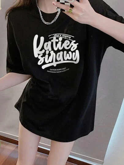 宽松韩版中长款T恤