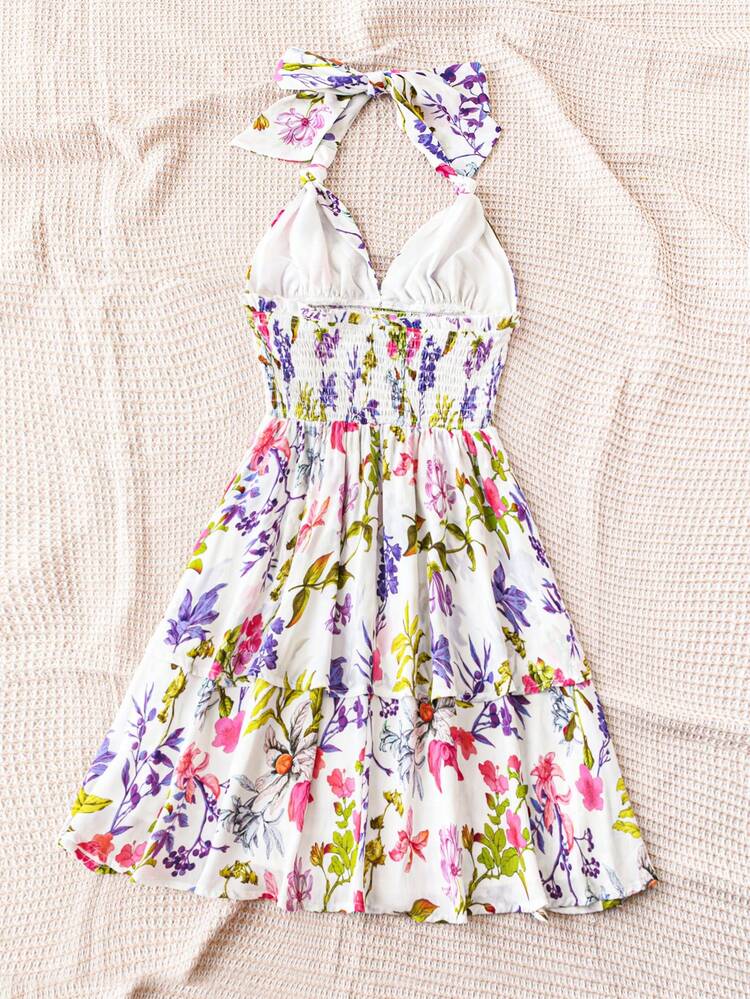 WYWH Women's Vacation Romantic Casual Sweet Cute Fresh Active Easter Graduation Wedding Party Lunch Garden Afternoon Tea Oil Painting Style Halter Floral Print Dress