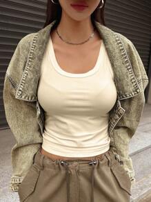 DAZY 夏季休闲纯色修身背心 - 米色 - 查看 3