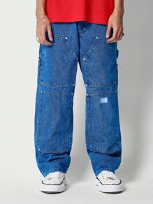 Pantalones holgados baggy de carpintero - Azul - Ver 1
