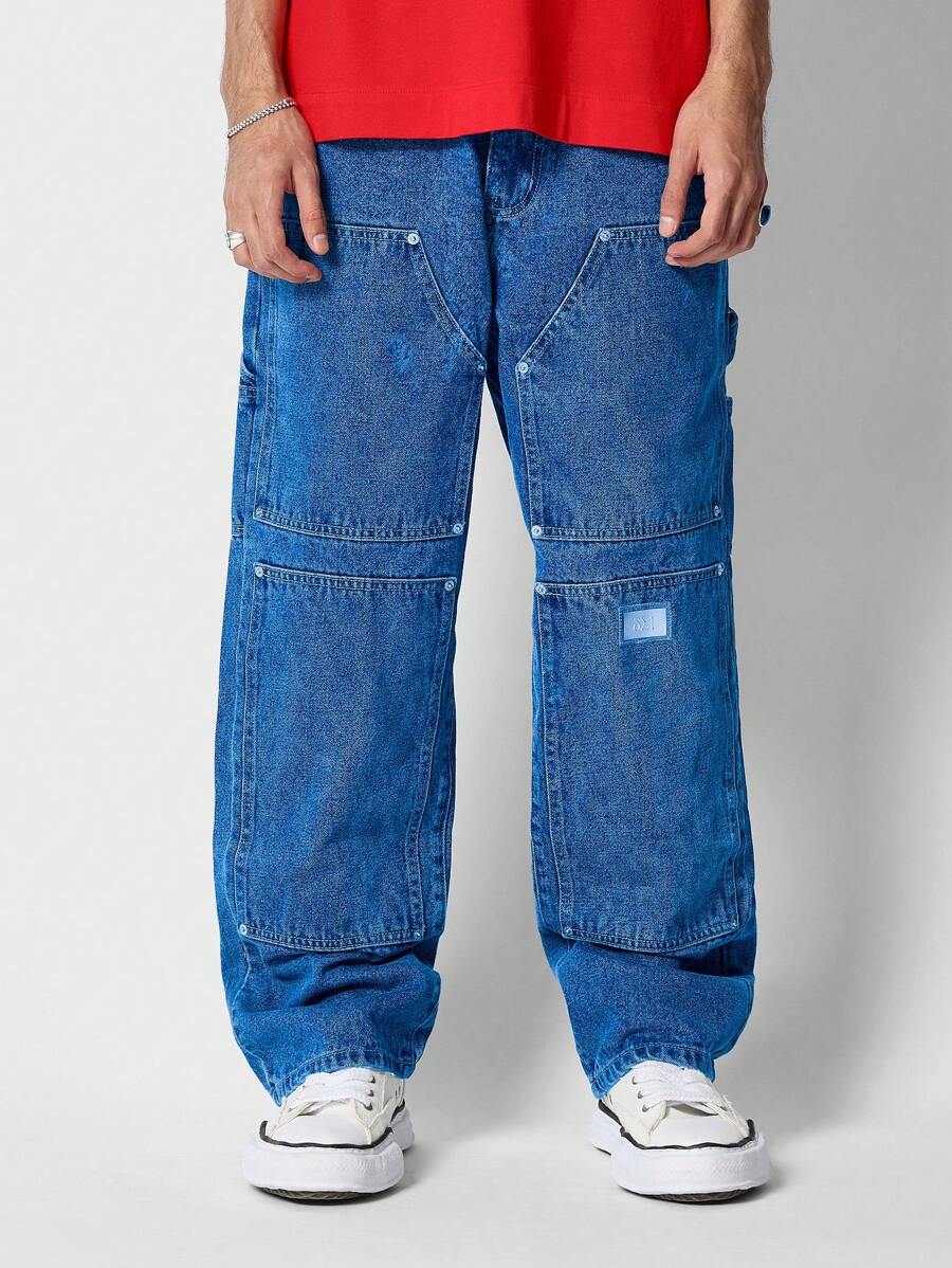 Pantalones holgados baggy de carpintero - Azul - Ver 1