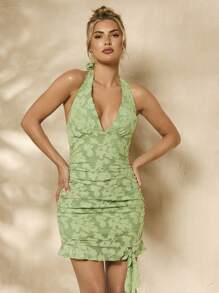 Glamine Spring/Summer V-Neck Halter Short Dress With Cinched Waist For Women Bodycon Dress