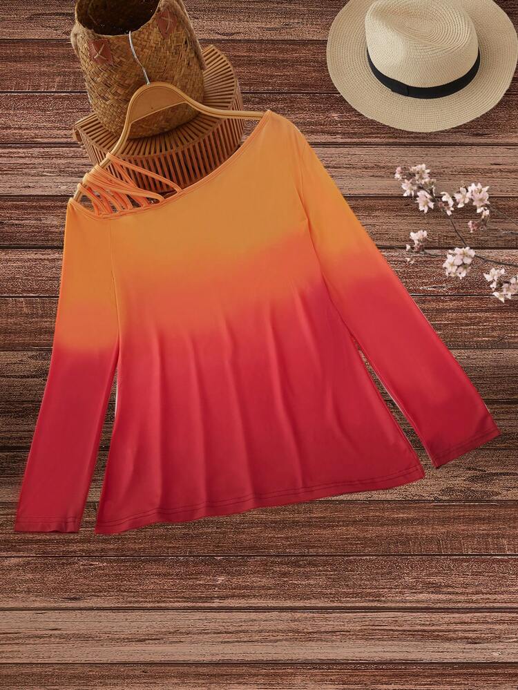 Women's Asymmetric Collar Ombre Tee Fall Cloth For Women