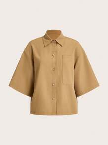 SHEIN Unity Women Loose Casual Shirt With Pocket And Drop Shoulder For Summer, Solid Color