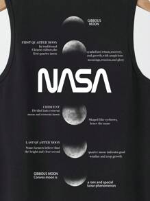 適合夏季的青少年男孩休閒簡約字母印花圓領背心 - 黑色 - 查看 3