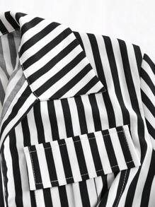 Sweetra American Style Hot Girl Striped Short Slim Fit Women's Shirt, Short Sleeve Tops - Black and White - View 4