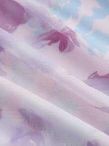 SHEIN MOD Plus Size Women's Pink Ombre Floral One Shoulder Pleated Evening Dress For Date Night, Party, Formal,Mother Day Dress,Summer Dress,Birthday Dresses For Women - Violet Purple - View 4