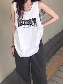 白色美式寬肩運動坦克背心上衣時尚吊帶 - 白色 - 查看 3