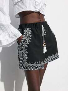 Maija Quần short thường ngày màu đen in hình dáng rộng cho nữ - màu đen - Xem 8