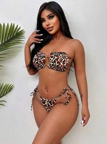 SHEIN Swim Ladies" Halterneck Printed Bikini Set With Hollow Out Back Straps Design For Summer - Multicolor - View 7