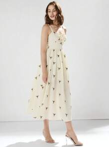 Enchnt Women's Elegant Summer Ditsy Floral Cinching Waist Cami Dress